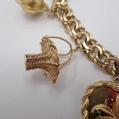 Estate Solid 14K Gold Heavy 74.85g Charm Bracelet Vtg Travel Globe w/Gemstones