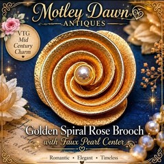 Vintage 60s Golden Pinwheel Rose Spiral w/ Faux Round Pearl Center