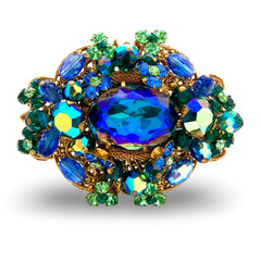 Vintage High-end Haskell Style Watermelon Art Glass Rhinestone Filigree Brooch