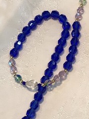 Gorgeous Long Blue Green Clear Crystal Necklace Gold Bead Accents 34” #195