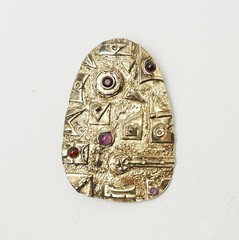 Vintage OOAK handmade abstract gilt metal gemstones pin or pendant