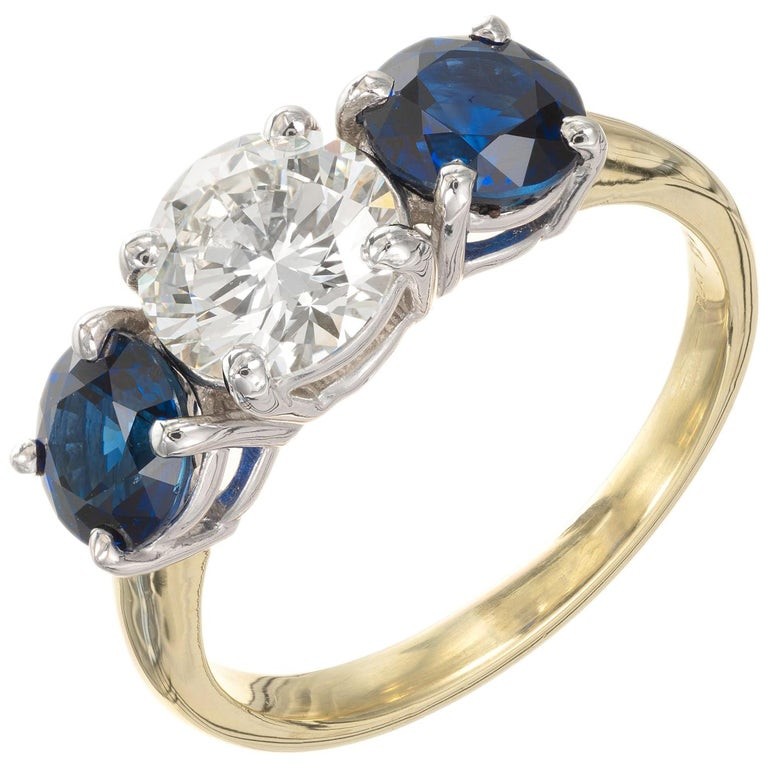 Peter Suchy GIA 3.31 Carat Diamond Sapphire Gold Platinum Engagement Ring