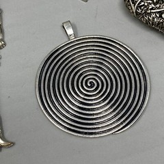 Silver Tone Pendant Lot of 4 Hearts Swirl Articulated Lady Flapper Pure No Chain