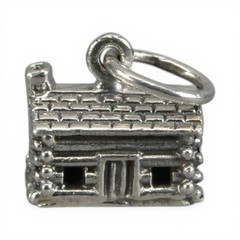 Sterling Silver LOG CABIN Charm for Bracelet PENDANT Brown County VINTAGE Cute!