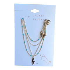 LC Lauren Conrad NIP Gold Tone Four Strand Lightening Bolt Green Bead Anklet