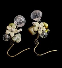 Vintage Silvertone Clear Beads & Flowers Dangle Drop French Wire Earrings