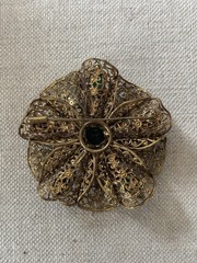 Vintage Czechoslovakia Prong Set Red Blue Green Yellow Crystal Filigree Brooch