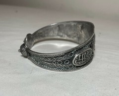 vintage ornate handmade Moroccan sterling silver filigree cuff bracelet signed
