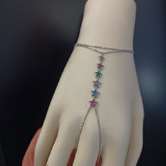 Hand Chain Bracelet Sterling Silver Slave Bracelet Ring Connected Stars Crystals
