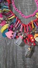 Vintage 1980s Plastic Bell Charm Necklace Loaded Lot 80s Retro Kidcore 30 Charms