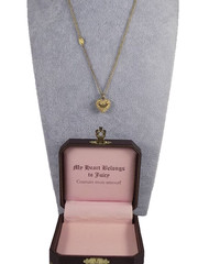 Vintage Juicy Couture Pendant Necklace Gold Tone White Crystal Pave Puffy Heart