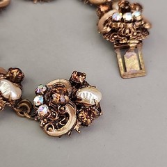 Vintage Rhinestone Bracelet Clip Earrings Set AB Western Germany Filigree Enamel