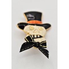 Vintage Halloween Skull Pin Brooch Skeleton Top Hat Glitter Enamel Chunky BinBA
