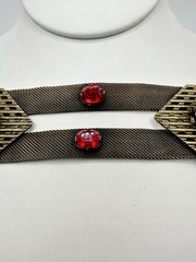 Antique Victorian Gold Tone Red Glass Mesh Belt Buckle Sash STrap? 6.5in Read