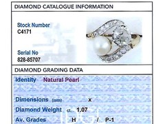 1.07 Ct Diamond and Natural Saltwater Pearl 18k Yellow Gold Twist Ring Antique