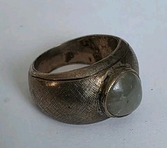 Vintage Handmade 1950s-1970s Silver Ring With Oval Aqua Cabochon-Cut Stone Nice