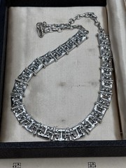Vintage Necklace Green & Clear Rhinestone Art Deco Style 16.5” Choker
