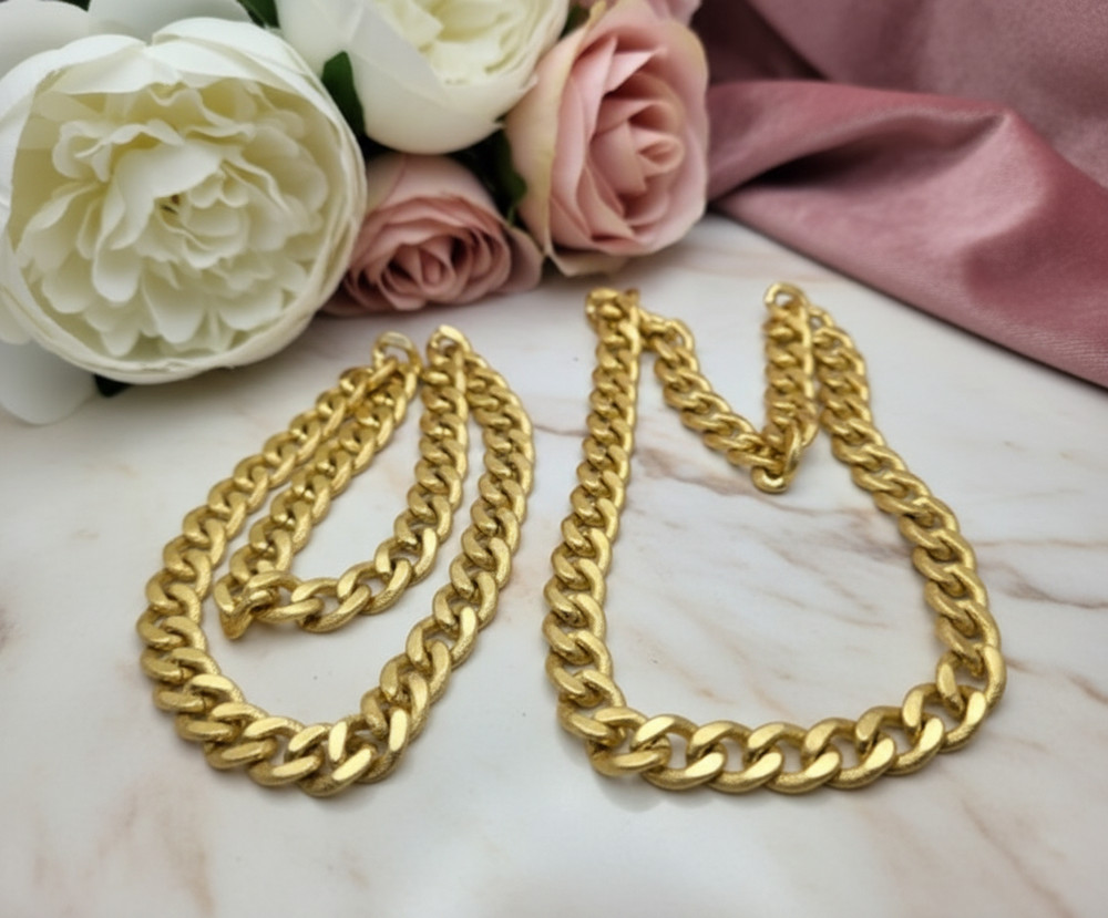 Vintage Gold Tone Textured Curb Chain Necklace Set Chunky Y2K Runway 26 In