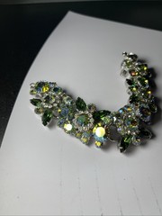 Vintage Juliana deep Green borialis Rhinestone Floral Silvertone Bracelet