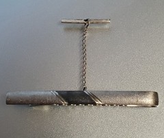 925 Tie Clip 2.5in Sterling Silver 8g Two Tone Gray Engine Turn Chain Bar Estate