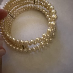Antique Faux Pearl Wire Cuff Wrap Bracelet Four Row Fits All Sizes Wrist