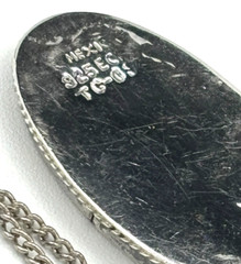MidCentury Mexico Taxco Sterling Silver 925 Hemp & Abalone Pendant w/metal Chain