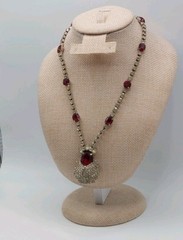 Vintage Kramer NY Red Rhinestone Statement Necklace Hollywood Regency Signed MCM