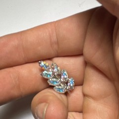 Rare B David Rhinestone Blue Feather Leaf Brooch Pin With ClipOn Earrings SET!￼￼