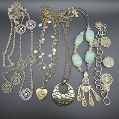 Vintage Gold Tone Boho Jewelry Lot Necklace Locket Earrings Charm Bracelet Watch