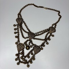 Vintage Brass Filigree Festoon Bib Necklace Victorian Revival Hollow Ball Drops