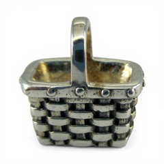 Sterling Silver MINI Market BASKET Charm for Bracelet MINIATURE Brown County