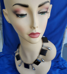 Original STERLING SILVER 925 Deco Onyx Modernist Necklace 186 Gr Vintage 18″ In