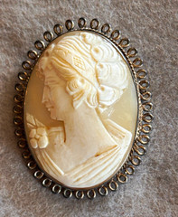 Antique Hallmarked Carved Shell Cameo Brooch Pendant Large Flora 800 Silver