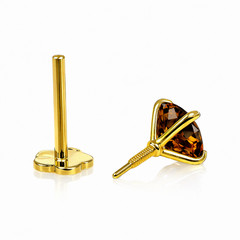 14K Yellow Gold Round CZ Birthstone Cartilage Barbell Earring With Screw Back