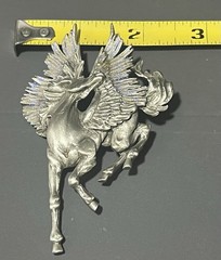 Vintage JJ Jonette Brooch Pewter Horse Pegasus Purple Glitter 3.5 Inches