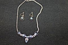 VTGE MCM SIGNED LG LIND GAL NECKLACE AND EARRING SET BLUE RHINESTONES