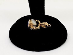 SMALL VINTAGE CARVED 10K GOLD THREE STONE SPINNER WATCH FOB,PENDANT,CHARM