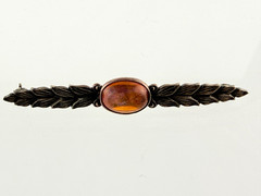 Vintage Sterling Silver Dragons Breath Glass Bar Pin Leaves Motif Brooch 2.25 In