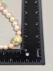 Vintage Peach Green Rose Flower Faux Pearl Beaded Necklace 30 in