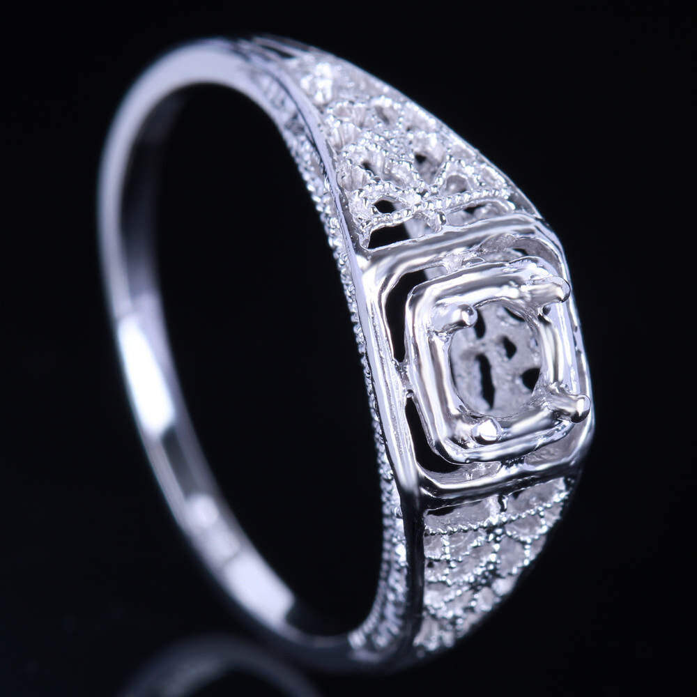 Sterling Silver 925 Round 4mm to 4.75mm Semi Mount Setting Engrave Antique Ring