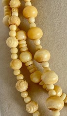 Vintage Carved Bovine Bone Bead Necklace Triple Strand Statement Piece 18″