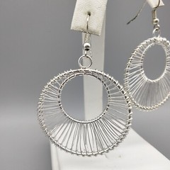 Wire Wrapped Silver Tone Pierced Earrings Hoop Vintage Estate Stunning Shine
