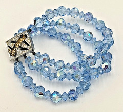 Vintage Sky Blue Faceted Crystal Beaded Multi Strand Bracelet