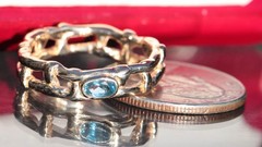 14k yellow gold ring 0.24c blue topaz solitaire sz 9.5 band handmade 5.80g N2640