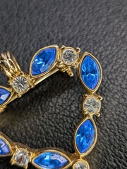 Vintage Gold Tone Heart Shaped Pendant – Blue and Clear Gemstones