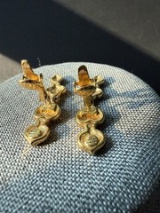 Vintage Dangle Drop Enamel Earrings Blue Gold Tone Cocktail Career Geometric