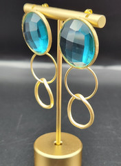 Gorgeous Chic Aquamarine Color Glass Gold Tone Pierced Earrings Not Marked