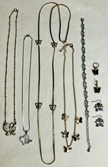 7-Pc Mixed Vintage Butterfly Lot Necklaces Earrings Anklet Butterflies Set