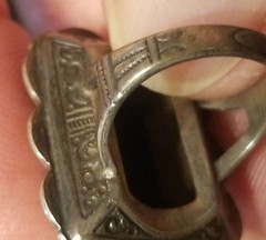 Antique Victorian Mourning Ring, Size 3, Black Onyx Marcasite And Silver