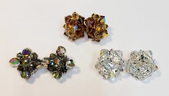3 Vintage Crystal Glass Bead Cluster Earrings AB Gray Topaz Clear AB